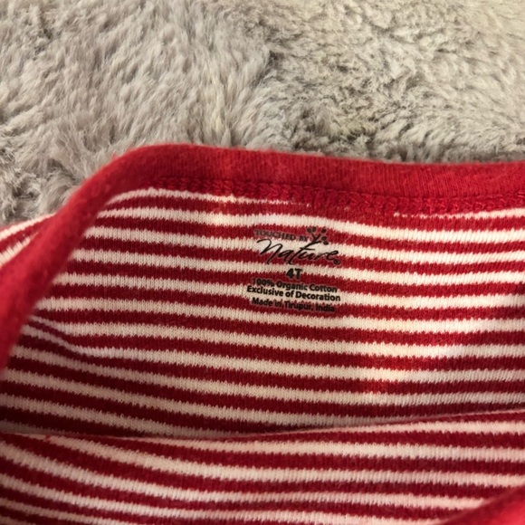 4T Red & White Striped Long Sleeve Shirt Dress, Bow, Organic Cotton - Picture 2 of 5